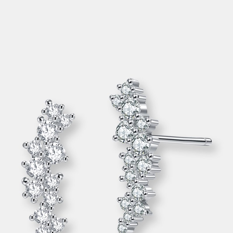 Genevive Sterling Silver Clear Cubic Zirconia Cluster Stud Earrings In White