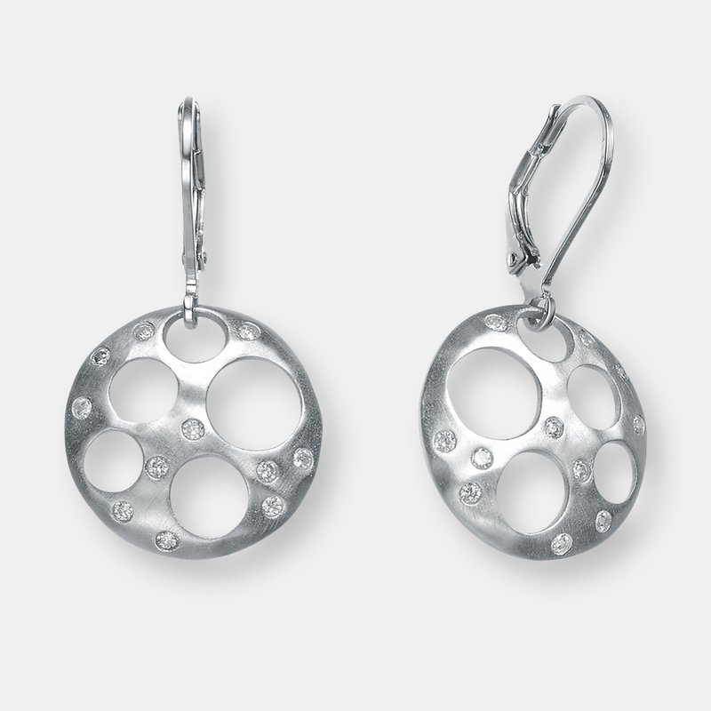 Shop Genevive Sterling Silver Cubic Zirconia Bubble Brushed Earrings In White