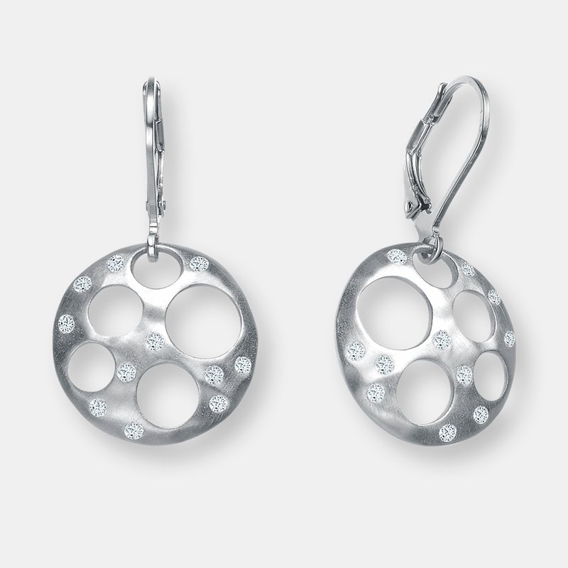 Shop Genevive Sterling Silver Cubic Zirconia Bubble Brushed Earrings In White