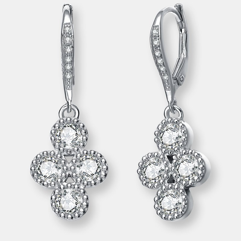 Shop Genevive Sterling Silver Cubic Zirconia Flower Dangling Earrings In White