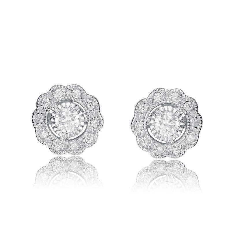 Shop Genevive Sterling Silver Cubic Zirconia Flower Stud Earrings In White
