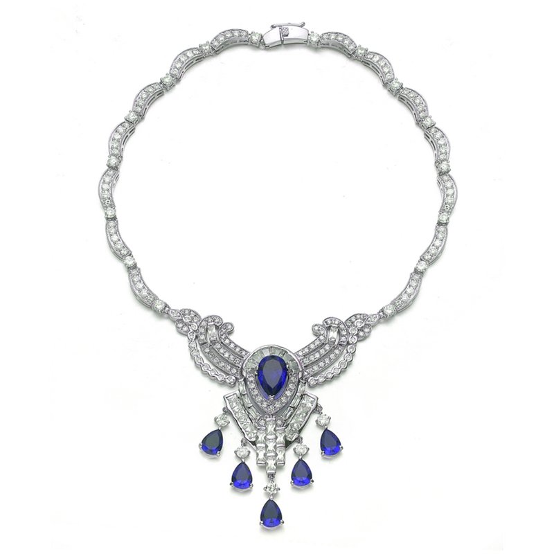 Shop Genevive Sterling Silver Cubic Zirconia Heavy Sapphire Teardrop Necklace In Blue