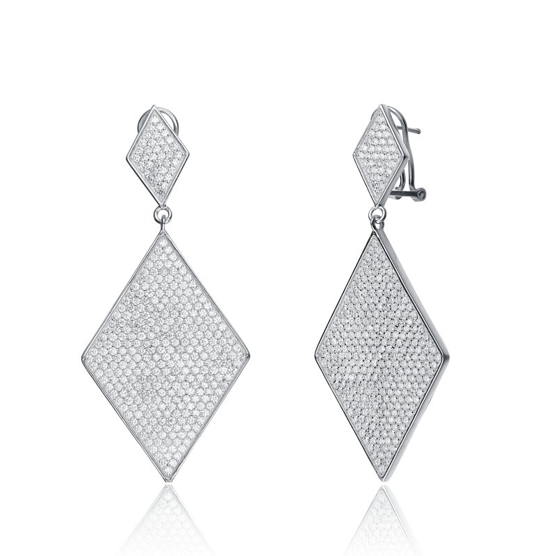 Shop Genevive Sterling Silver Cubic Zirconia Pave Drop Earrings In White