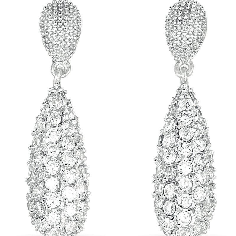 Shop Genevive Sterling Silver Cubic Zirconia Pear Drop Earrings In White