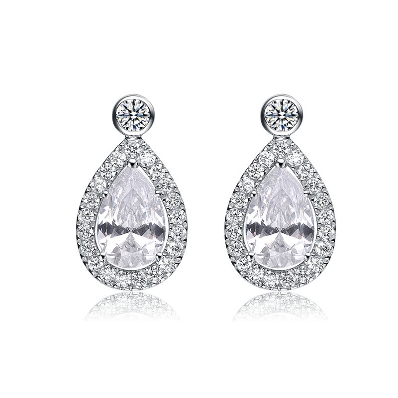 Shop Genevive Sterling Silver Cubic Zirconia Pear Drop Earrings In White