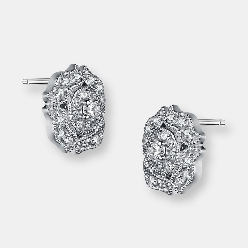 Shop Genevive Sterling Silver Cubic Zirconia Round Stud Earrings In White