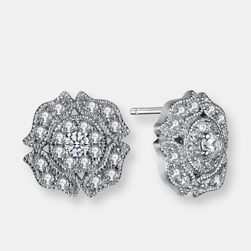 Shop Genevive Sterling Silver Cubic Zirconia Round Stud Earrings In White