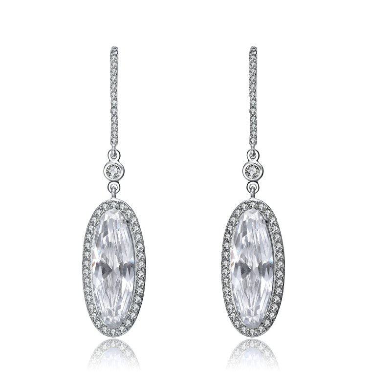 Shop Genevive Sterling Silver Cubic Zirconia Solitaire Halo Dangle Earrings In White