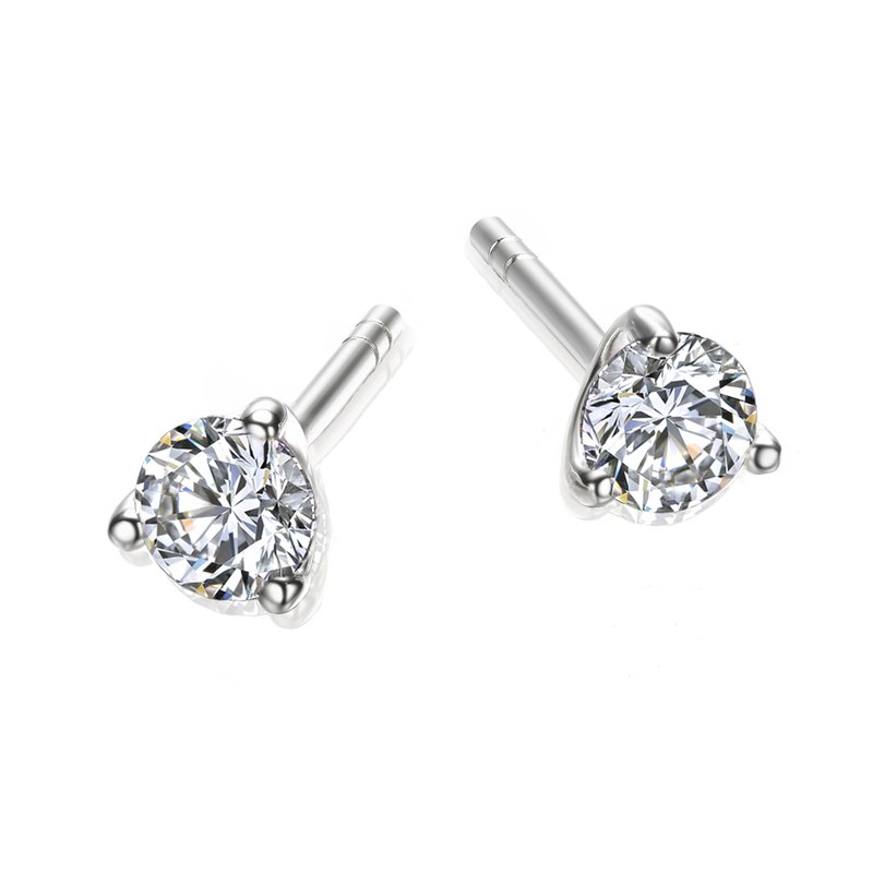 Shop Genevive Sterling Silver Cubic Zirconia Solitaire Stud Earrings In White