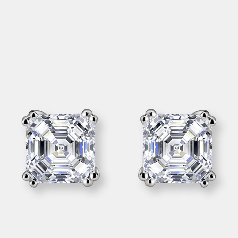 Shop Genevive Sterling Silver Cubic Zirconia Square Stud Earrings In White
