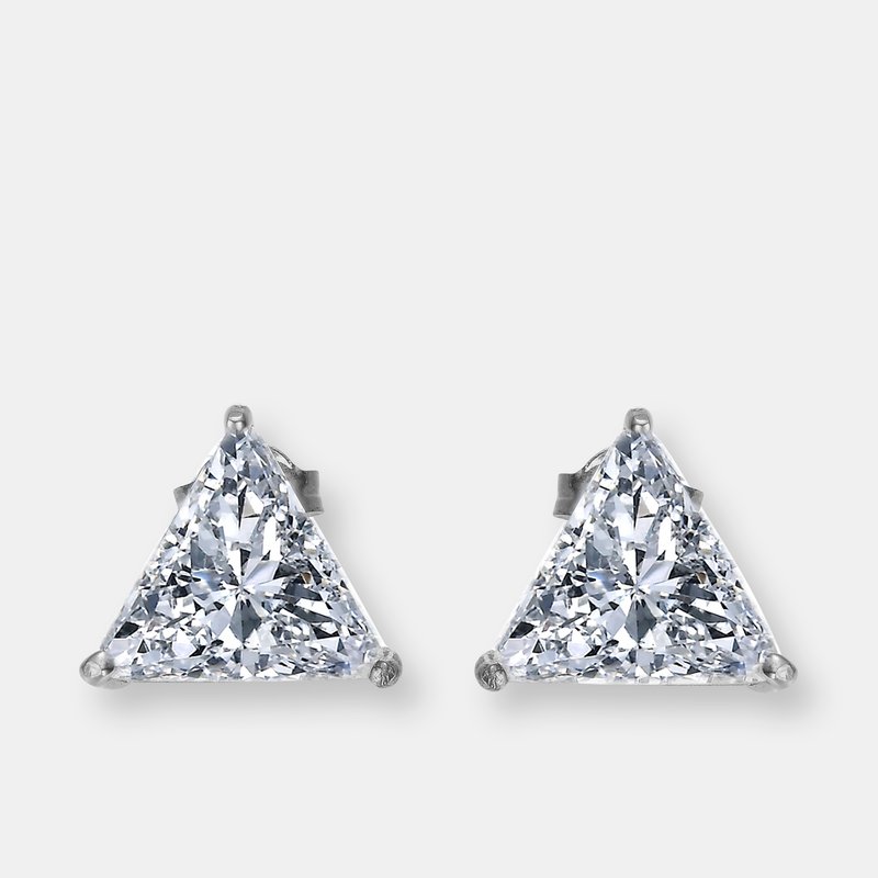 Genevive Sterling Silver Cubic Zirconia Triangle Stud Earrings In White