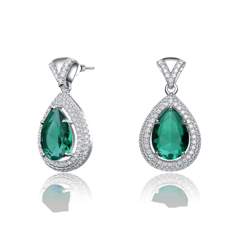 Shop Genevive Sterling Silver Emerald Cubic Zirconia Teardrop Earrings In Green