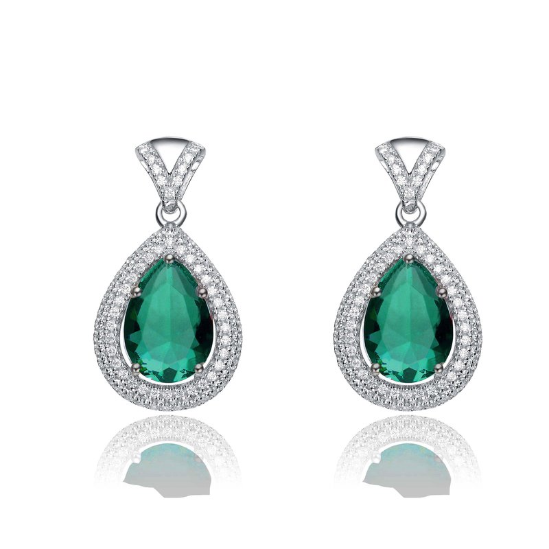 Shop Genevive Sterling Silver Emerald Cubic Zirconia Teardrop Earrings In Green