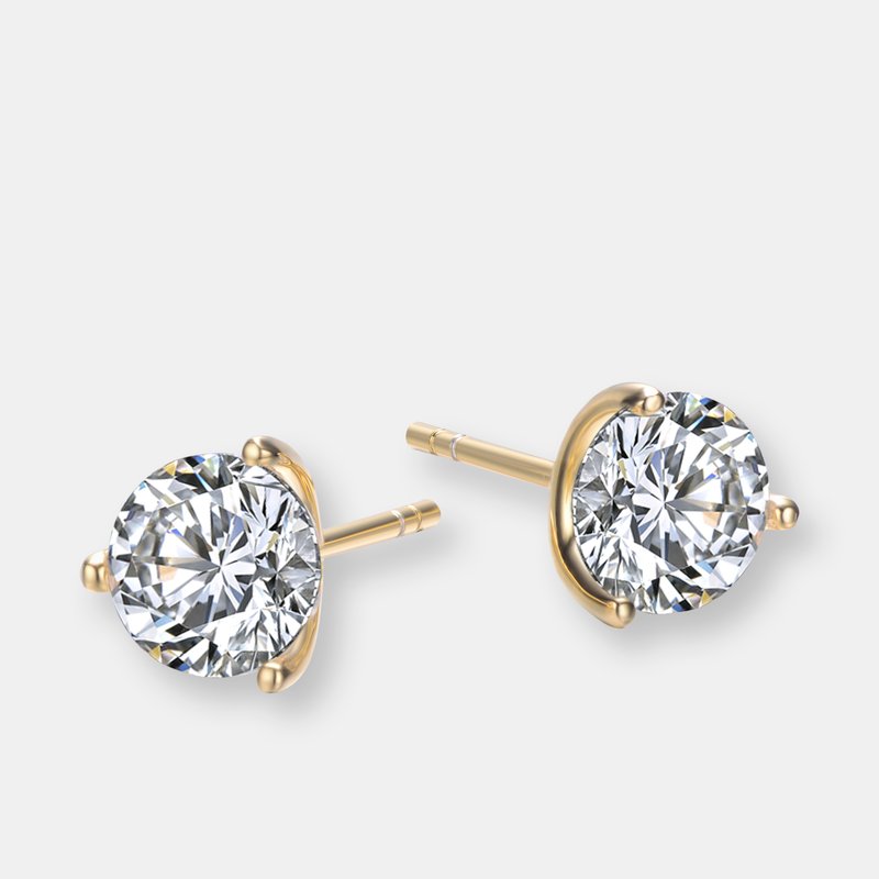 Genevive Sterling Silver Gold Plated Cubic Zirconia Solitaire Stud Earrings