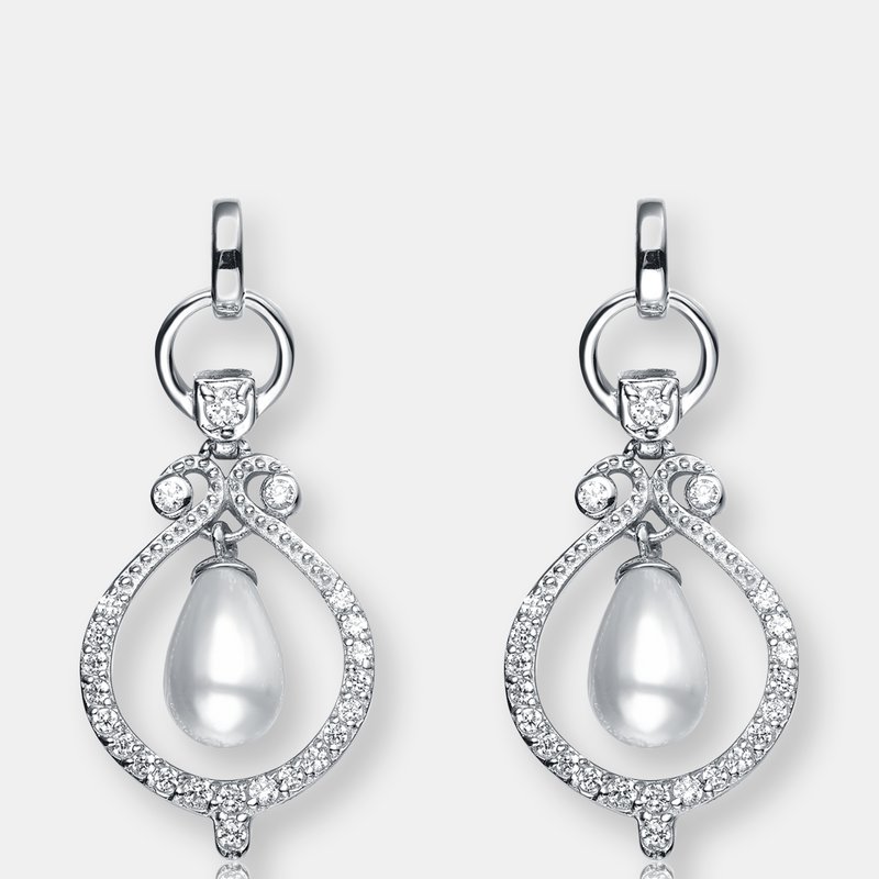 Genevive Sterling Silver Pearl And Cubic Zirconia Drop Earrings In White