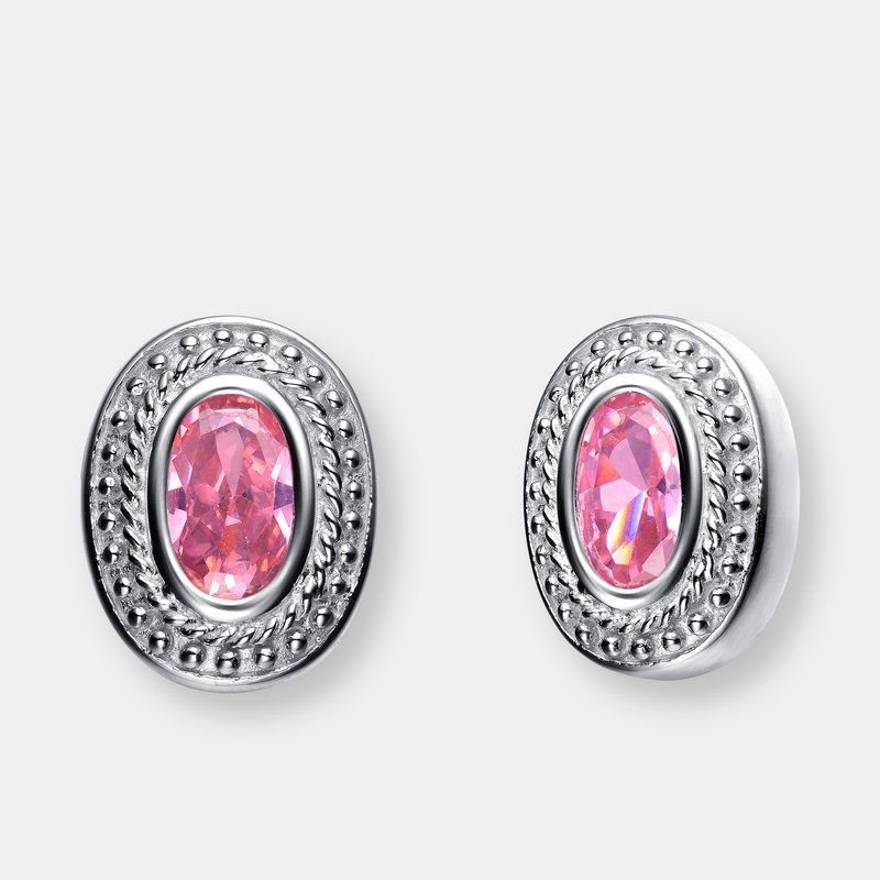 Shop Genevive Sterling Silver Pink Cubic Zirconia Oval Stud Earrings
