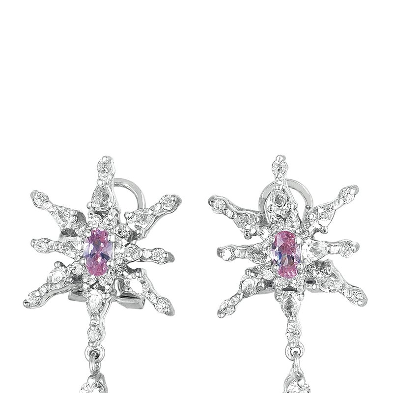 Shop Genevive Sterling Silver Purple Cubic Zirconia Star Drop Earrings In Pink