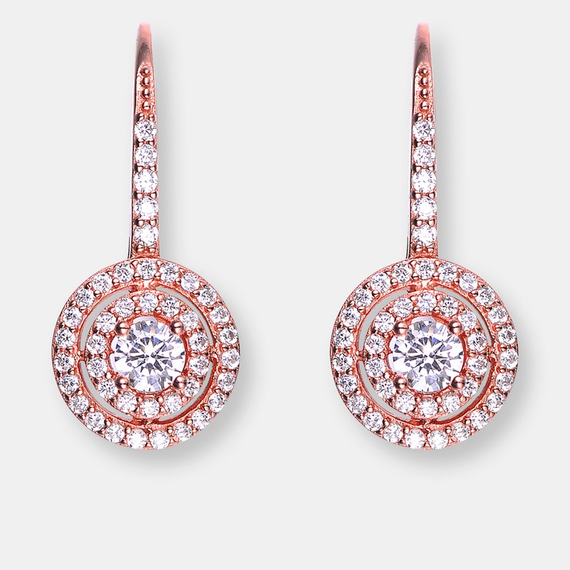 Genevive Sterling Silver Rose Gold Plated Cubic Zirconia  Double Halo Earrings In Pink