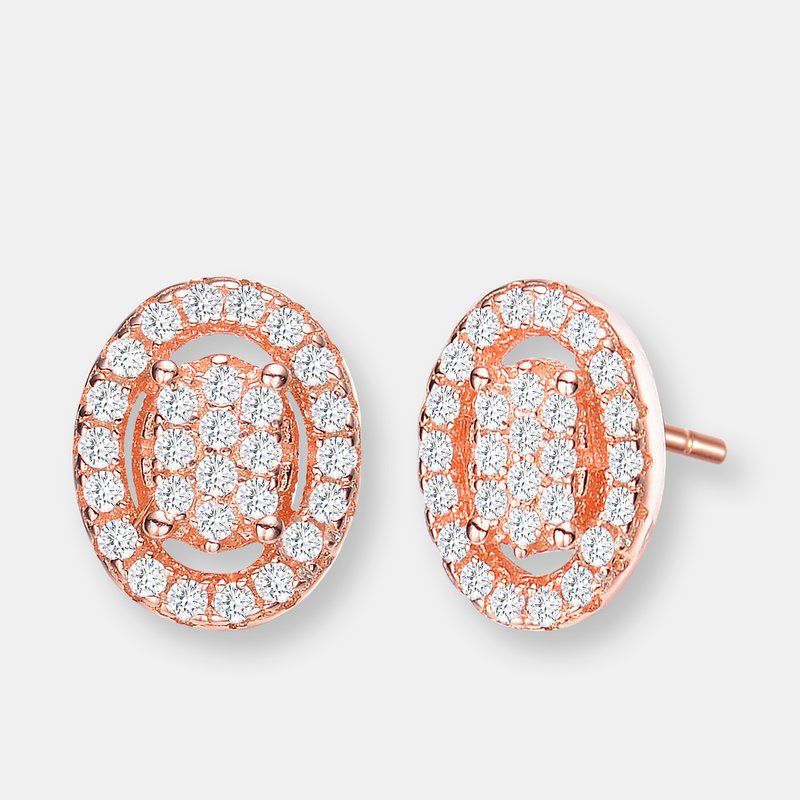 Shop Genevive Sterling Silver Rose Gold Plated Cubic Zirconia Oval Earrings In Pink