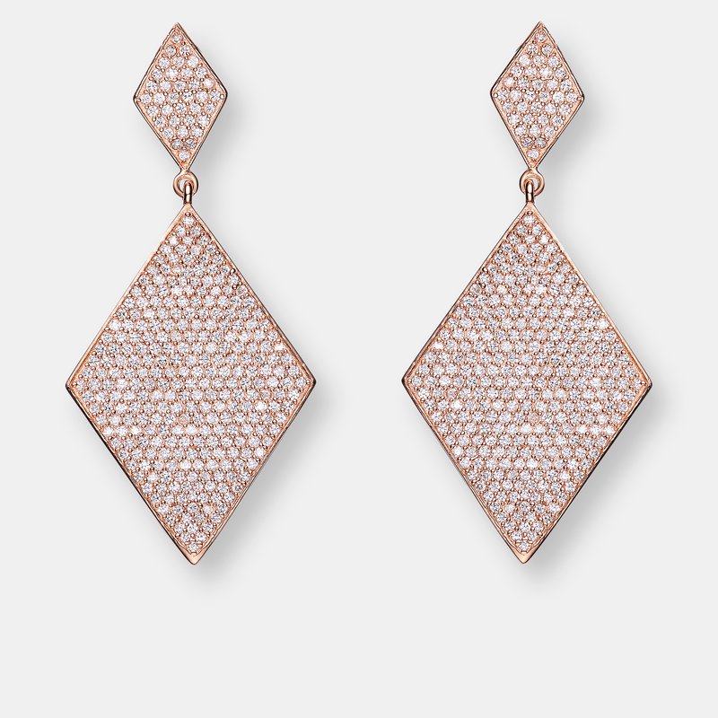 Genevive Sterling Silver Rose Gold Plated Cubic Zirconia Pave Drop Earrings In Pink