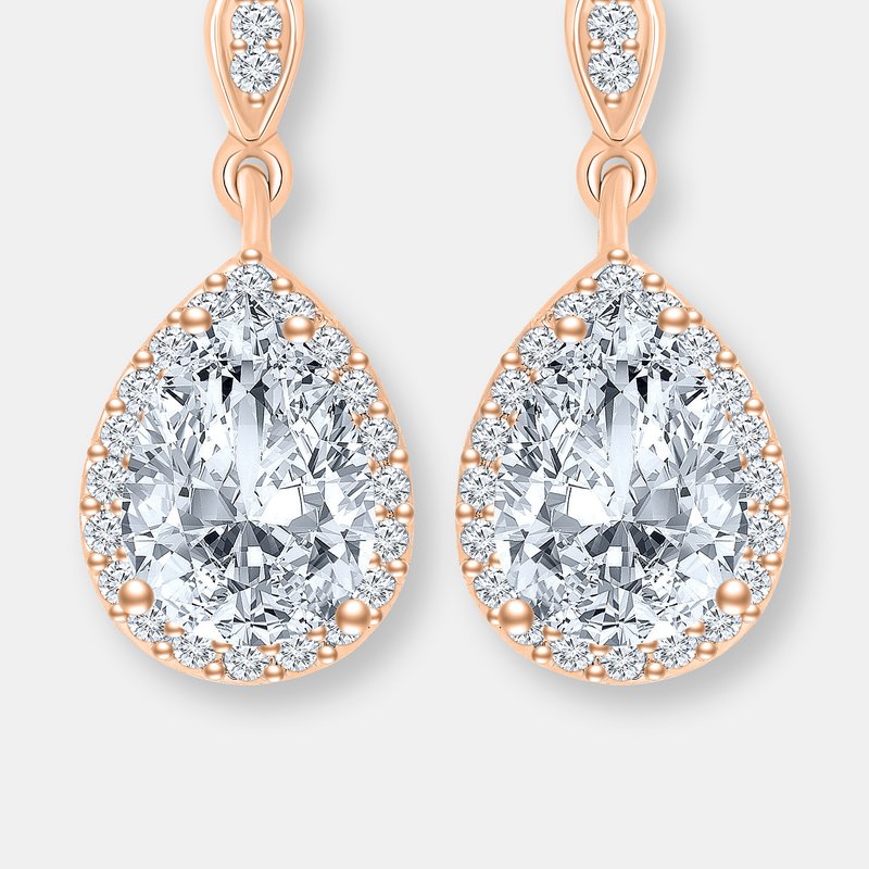 Shop Genevive Sterling Silver Rose Gold Plated Cubic Zirconia Pear Dangling Earrings In Pink