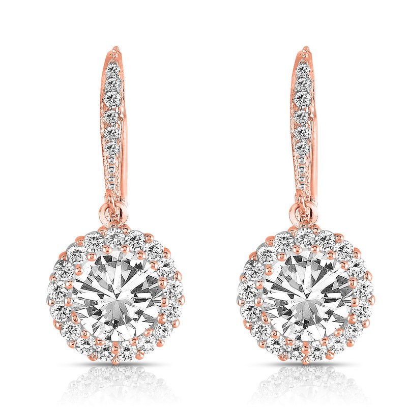 Shop Genevive Sterling Silver With Colored Cubic Zirconia Drop Euro Earrings In Pink