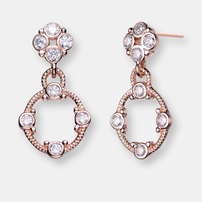 Shop Genevive Sterling Silver Rose Gold Plated Cubic Zirconia Square Dangling Earrings In Pink