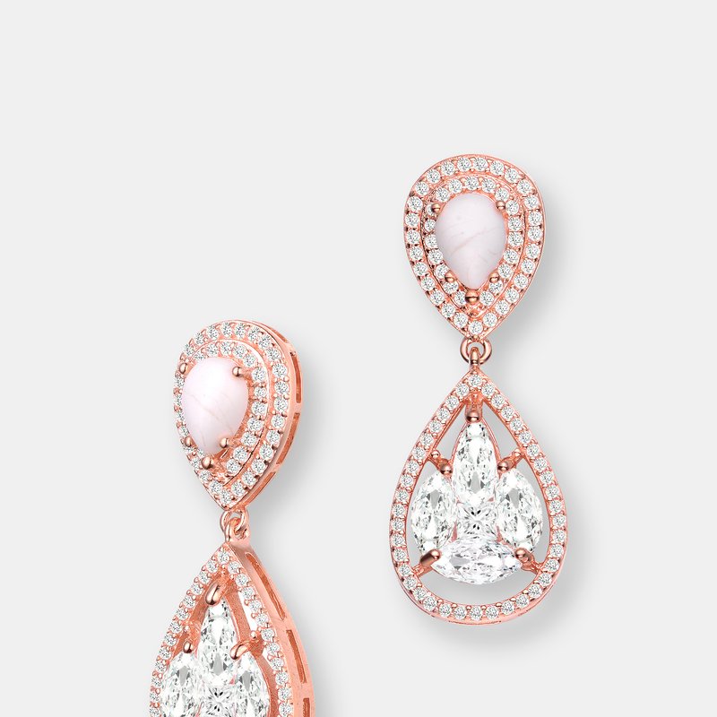 Shop Genevive Sterling Silver Rose Gold Plated Howlite Cubic Zirconia Halo Drop Earrings In Pink