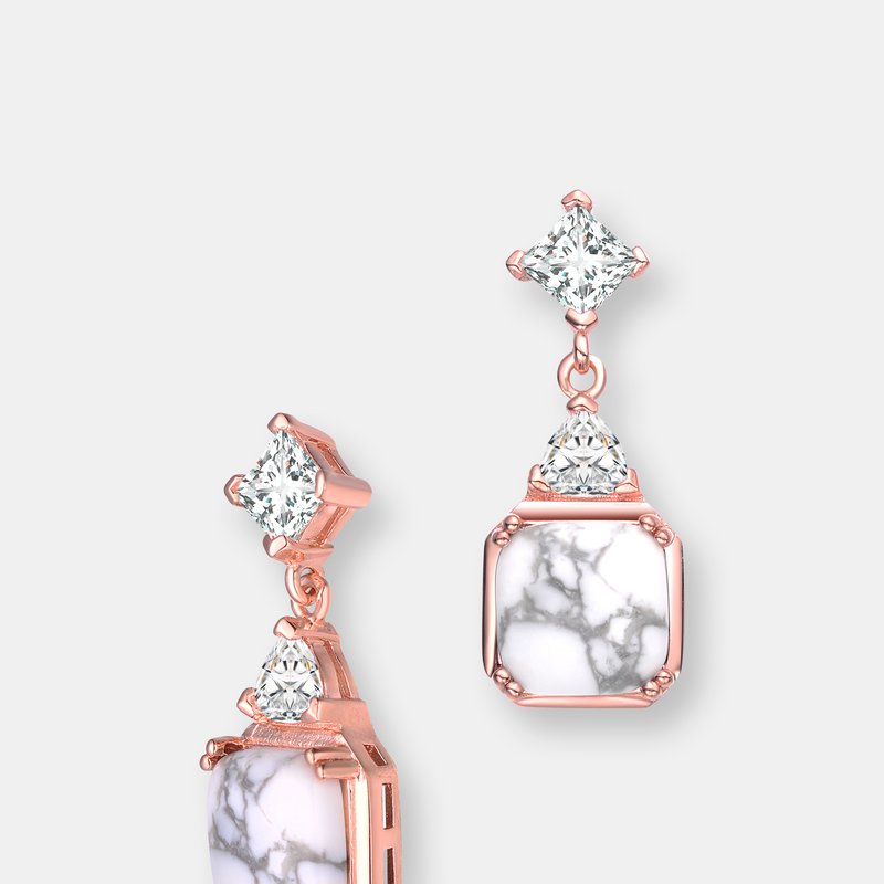 Shop Genevive Sterling Silver Rose Gold Plated Howlite Drop Earrings In Pink