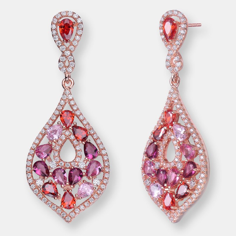 Genevive Sterling Silver Rose Gold Plated Multi Colored Cubic Zirconia Drop Earrings