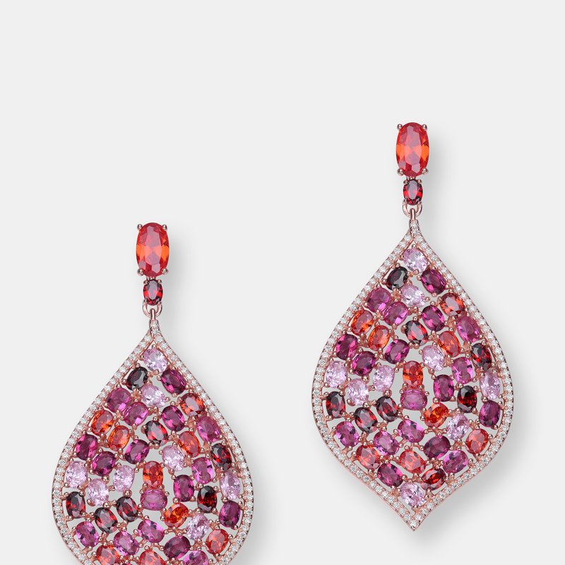 Genevive Sterling Silver Rose Gold Plated Multi Colored Cubic Zirconia Drop Earrings In Red