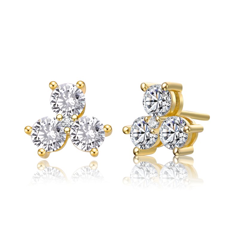 Genevive Sterling Silver Round Cubic Zirconia Clover Stud Earrings In Gold