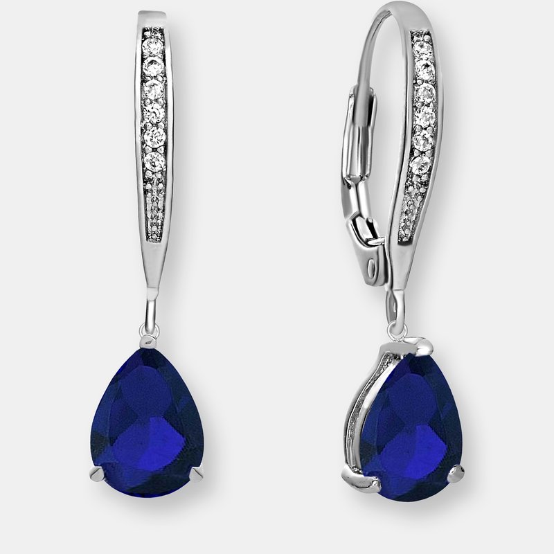 Genevive Sterling Silver Sapphire Cubic Zirconia Dangling Earrings In Blue