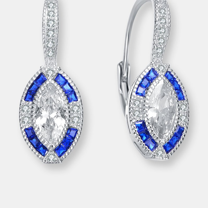 Shop Genevive Sterling Silver Sapphire Cubic Zirconia Leverback Earrings In Blue