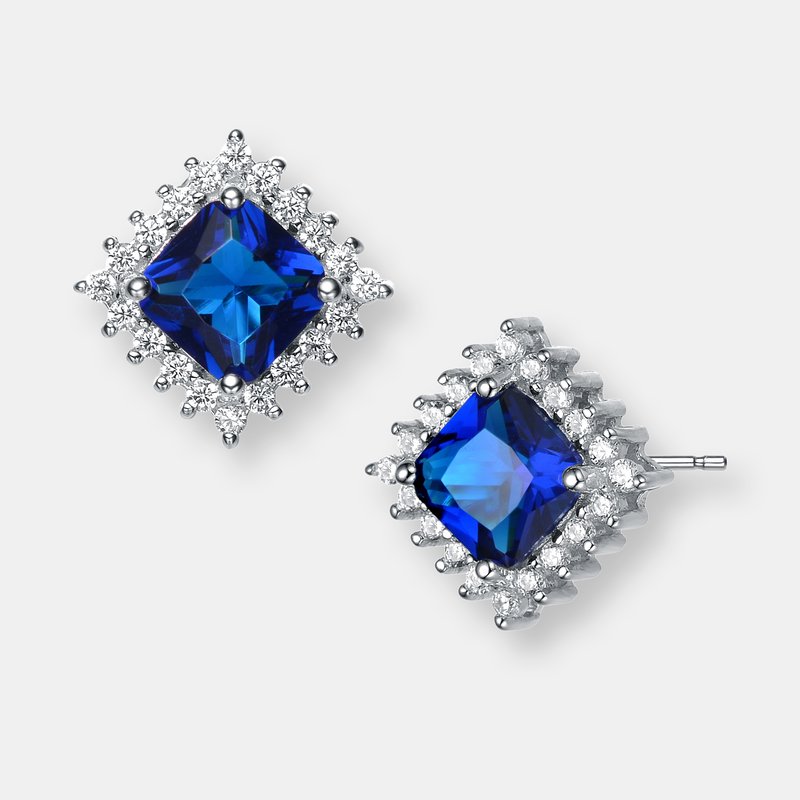 Genevive Sterling Silver Sapphire Cubic Zirconia Square Earrings In Blue