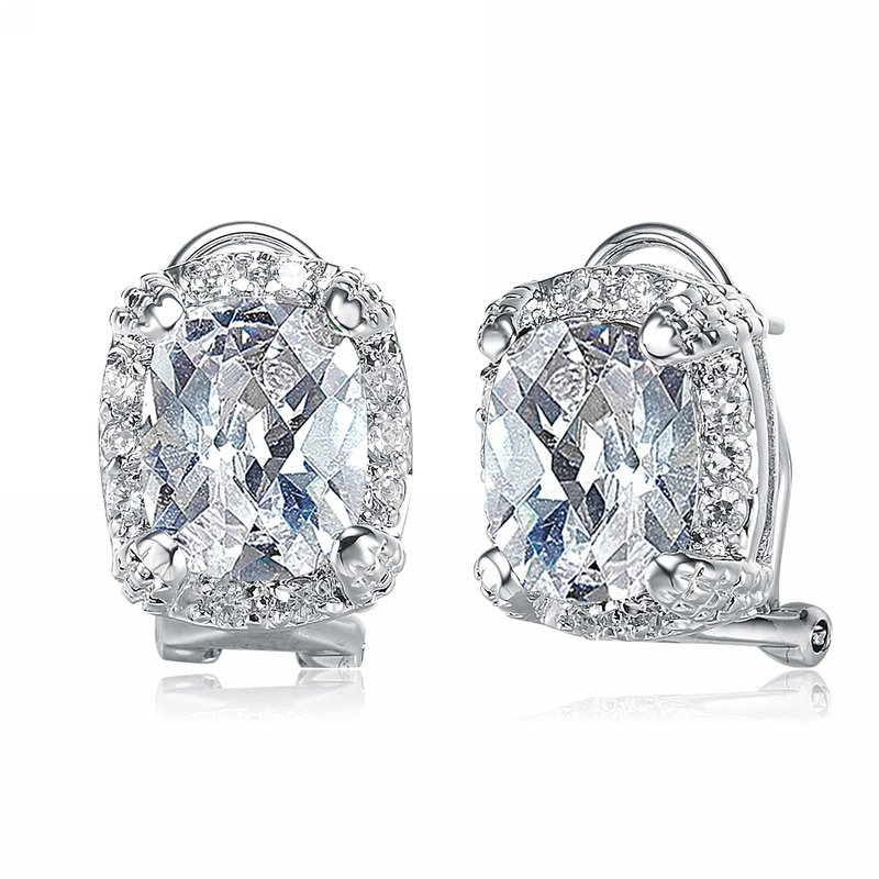 Genevive Sterling Silver White Cubic Zirconia Solitaire Earrings