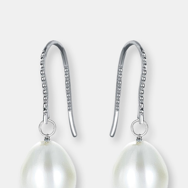 Shop Genevive Sterling Silver White Pearl Drop Earrings In Grey