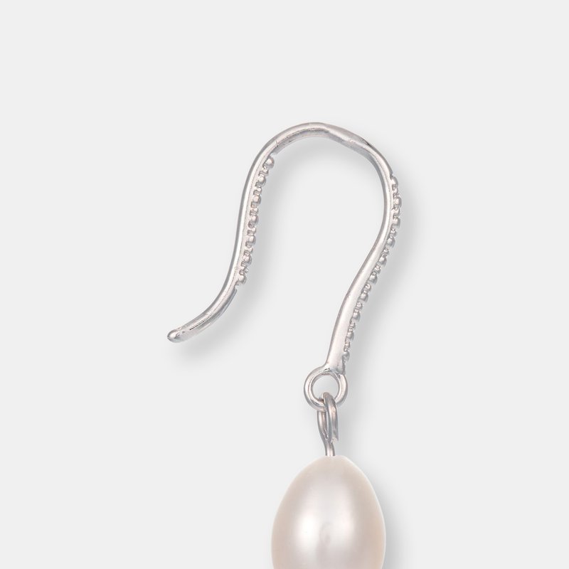 Shop Genevive Sterling Silver White Pearl Drop Earrings In Grey