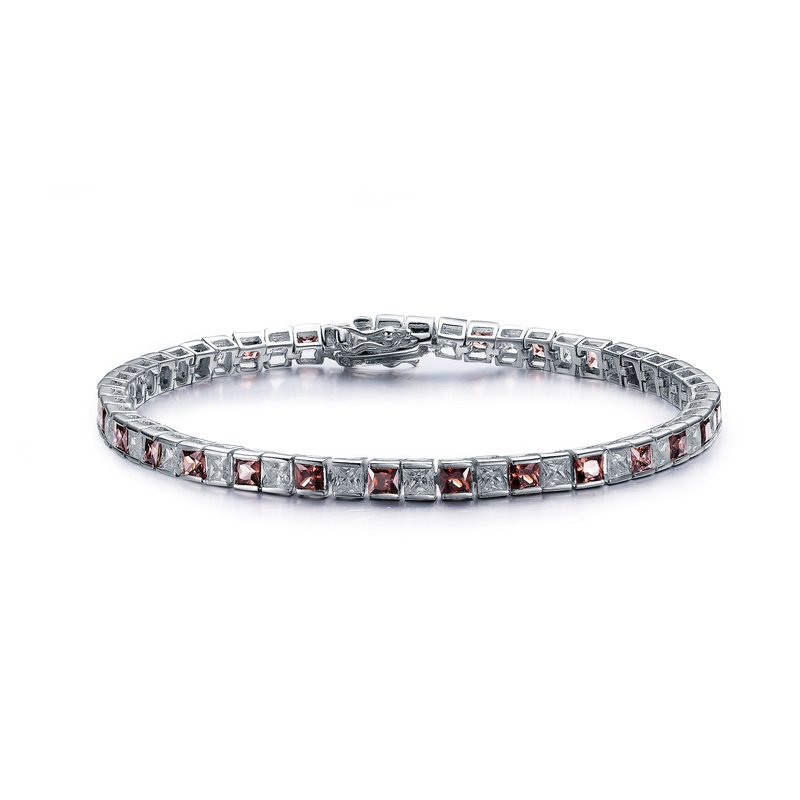 Genevive Sterling Silver With Amethyst And Diamond Cubic Zirconia Square Link Tennis Bracel In Brown