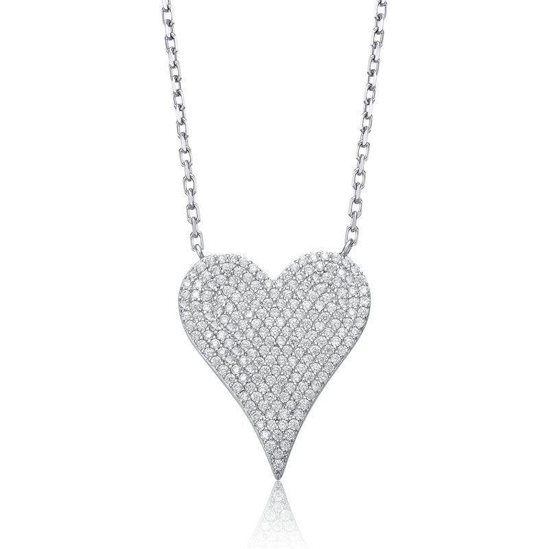 Genevive Sterling Silver With Pave Cubic Zirconia Heart Layering Necklace In White