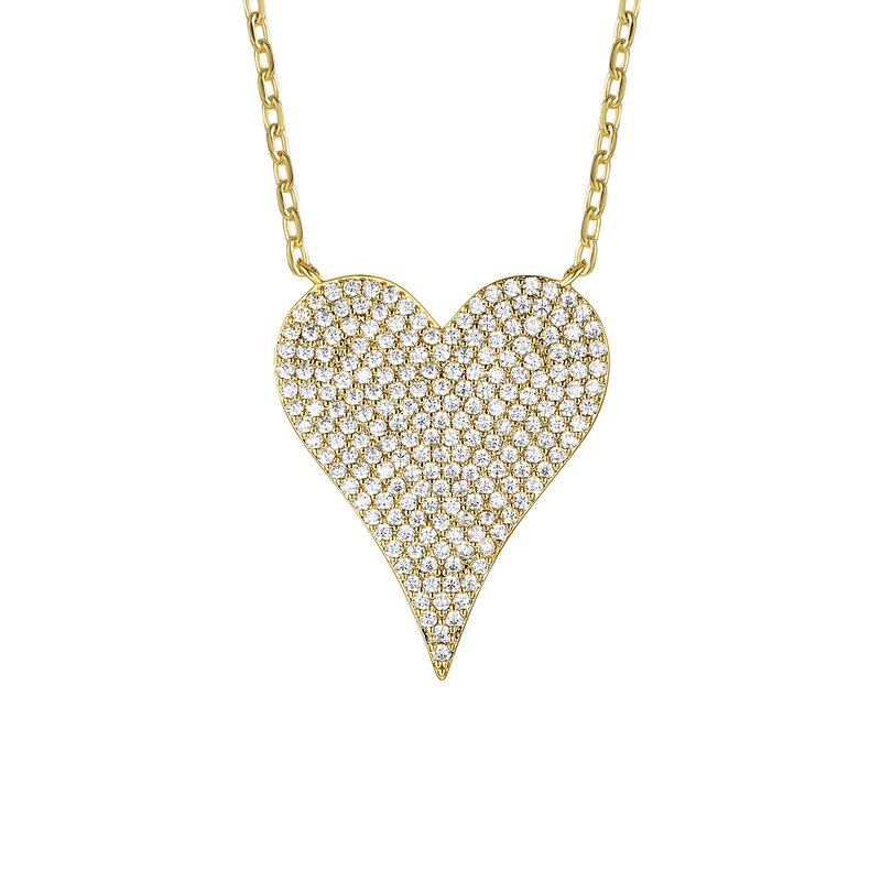 Genevive Sterling Silver With Pave Cubic Zirconia Heart Layering Necklace In Gold