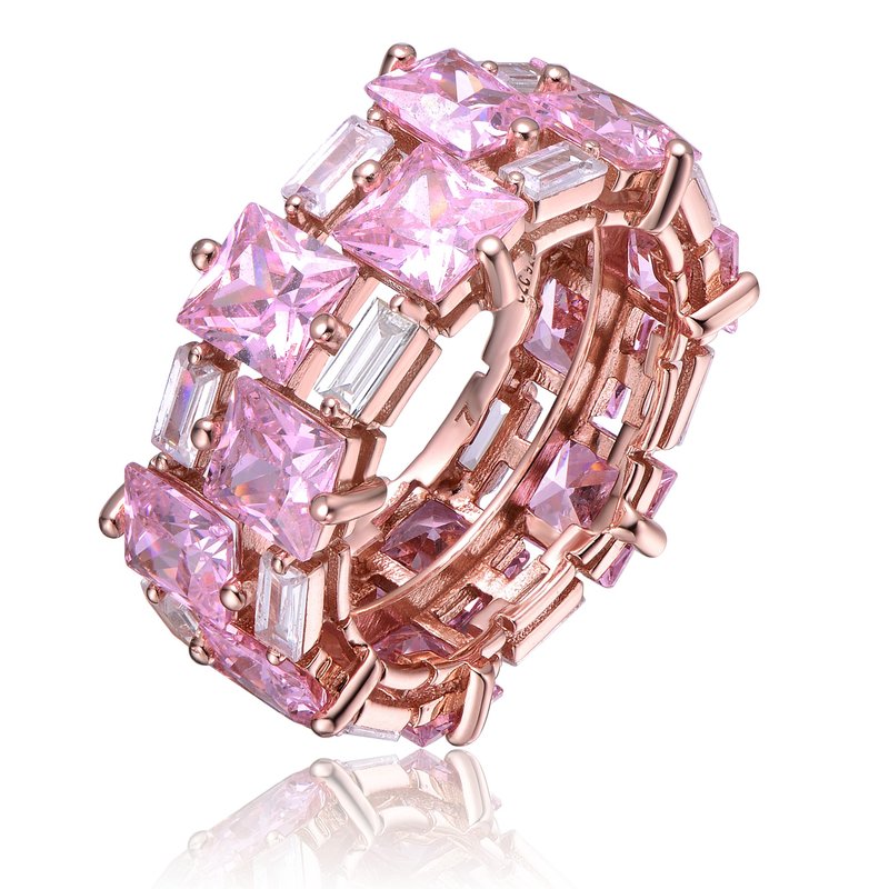 Genevive Sterling Silver 18k Rose Gold Plated With Pink Ice & Cubic Zirconia Chunky Double Row Eternity Band