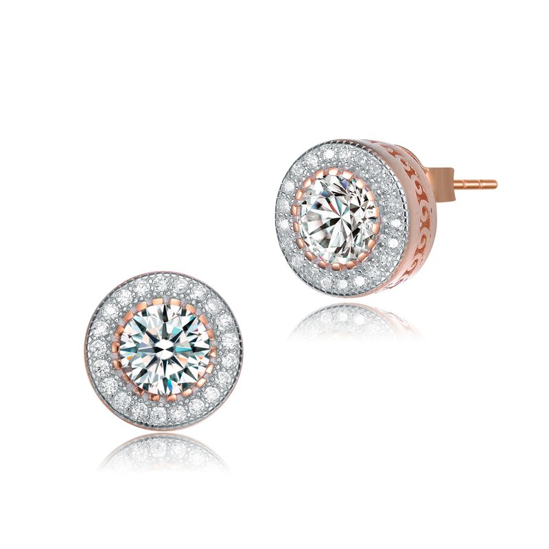 Genevive Gv Sterling Silver Cubic Zirconia Round Clear,pink Or Gold Plated Earrings