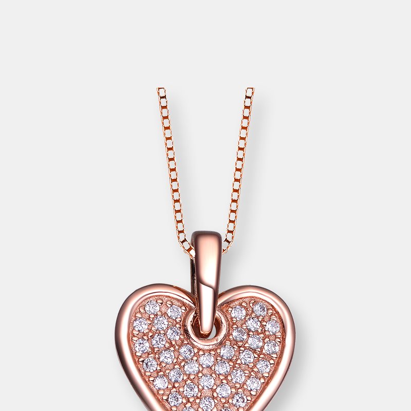 Shop Genevive Rose Gold Overlay Cubic Zirconia Pave Heart Necklace In Pink