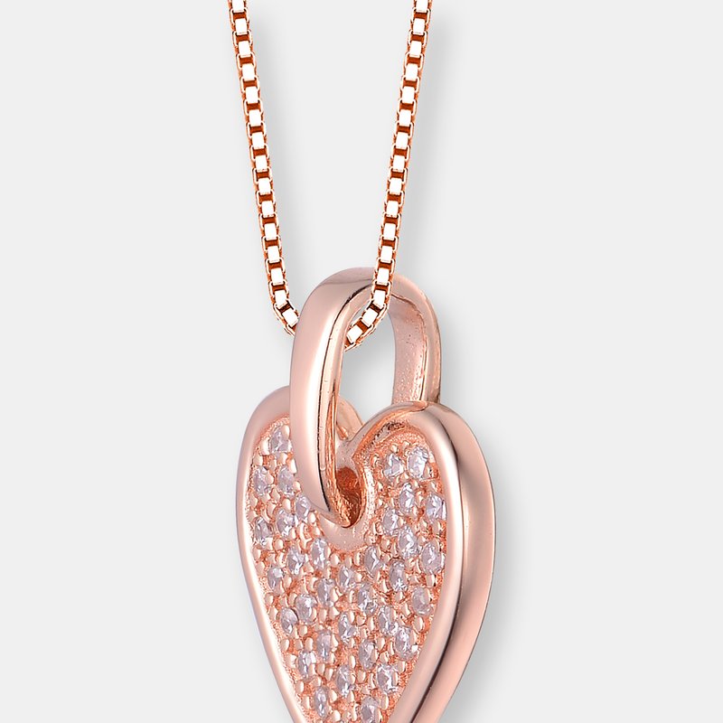 Shop Genevive Rose Gold Overlay Cubic Zirconia Pave Heart Necklace In Pink
