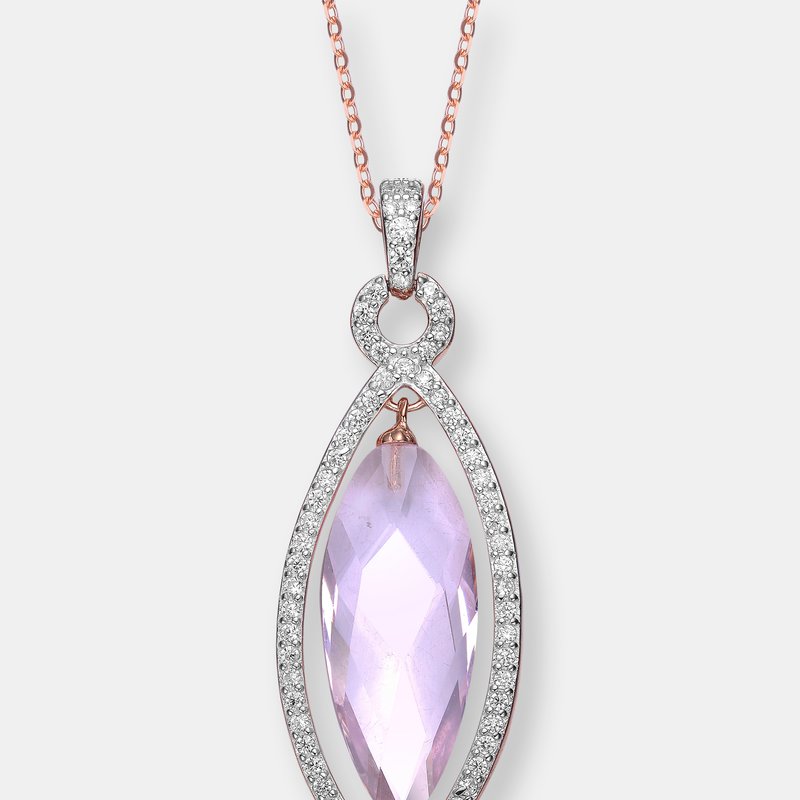 Genevive Rose Gold Plated Rhombus Shaped Light Purple Cubic Zirconia Pendant In Pink