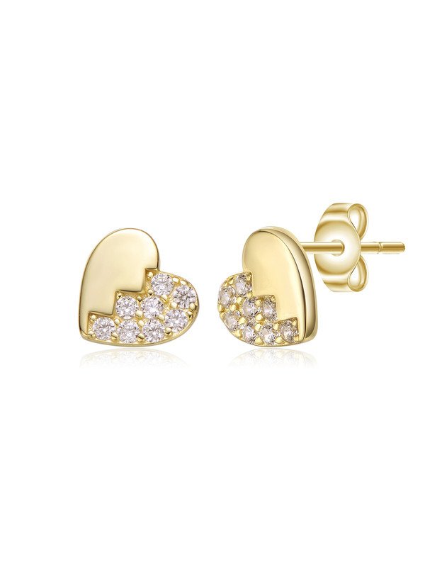 Genevive Sterling Silver 14k Gold Plated Clear Cubic Zirconia Heart Stud Earrings