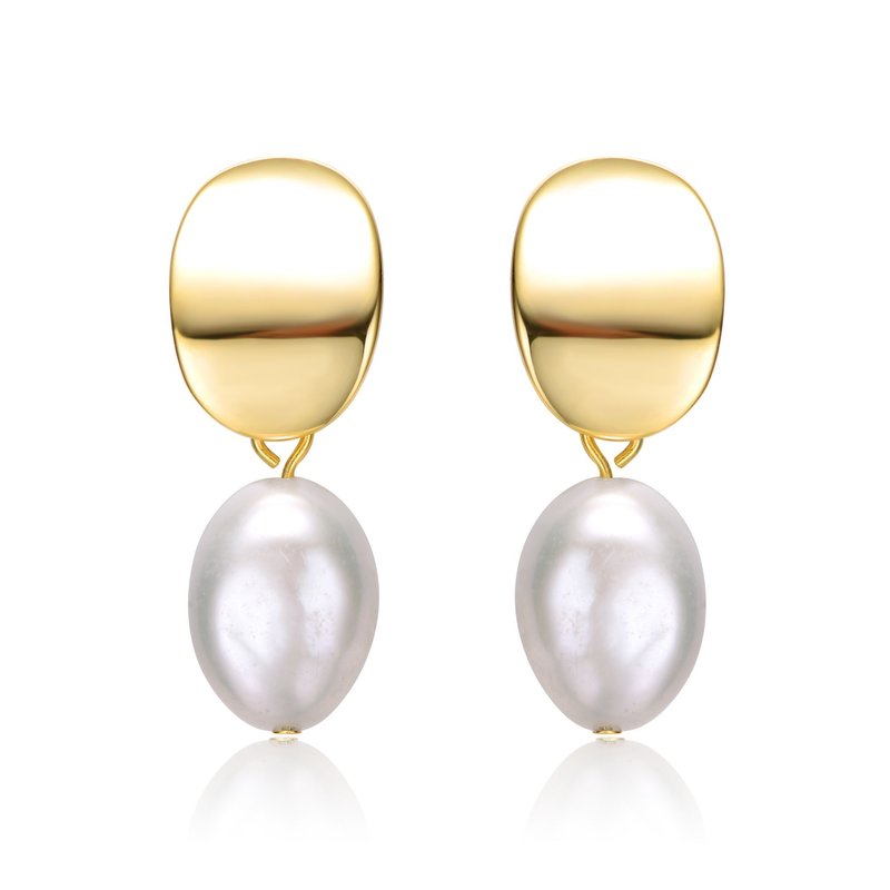 Shop Genevive Sterling Silver 14k Yellow Gold Plated Oval White Pearl Drop Medallion Dangle Earrings