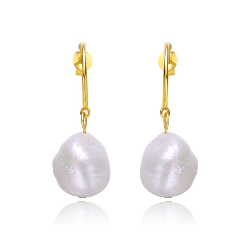 Shop Genevive Sterling Silver 14k Yellow Gold Plated With Baroque Oval White Pearl Dangle Drop C-hoop Earrings