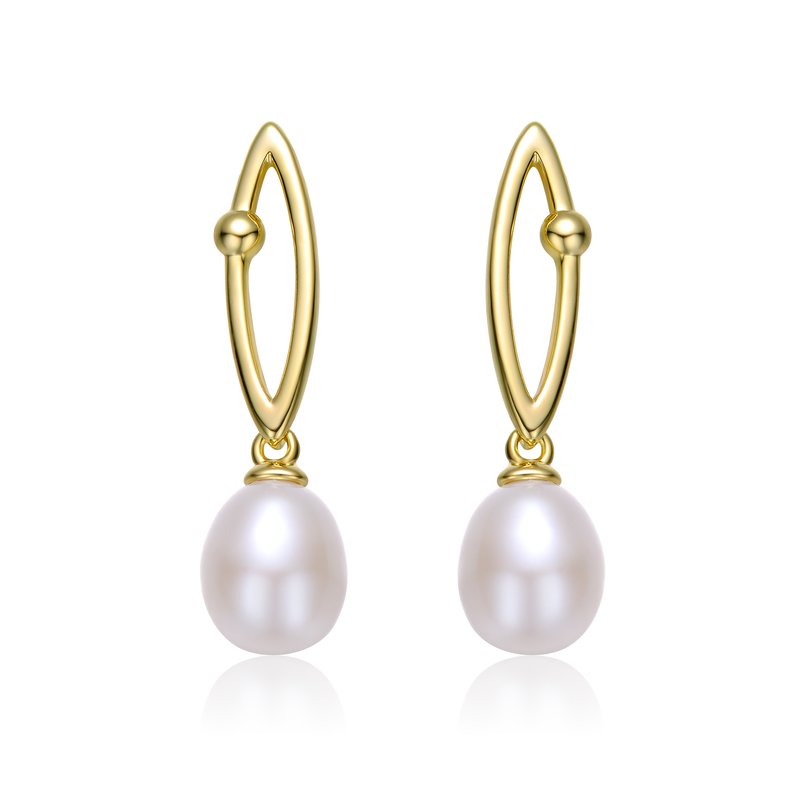 Shop Genevive Sterling Silver 14k Yellow Gold Plated With Pearl & Cubic Zirconia Oblong Marquise Drop Earrings